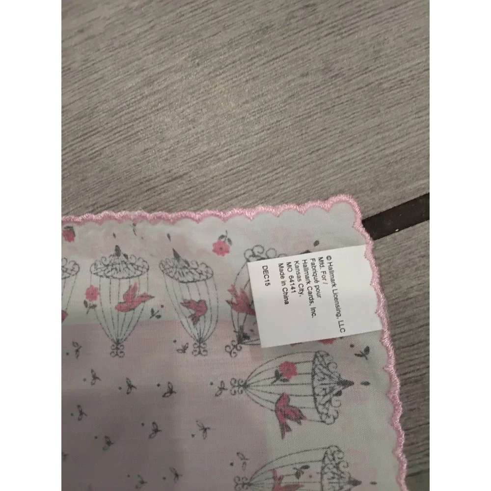 Hallmark Cute Pink Bird‎ Cages Flowers Handkerchief Scarf Bandana 10x10